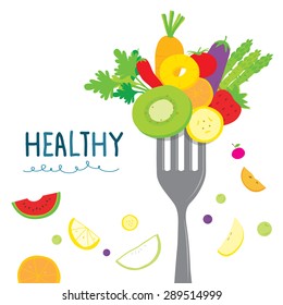 Healthy Fruit Vegetable Diet Useful Cartoon Vector