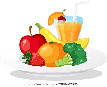 Healthy Fruit and Vegetable Plate with Broccoli illustration