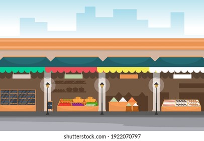 Healthy Fruit Vegetable Store Stall Stand Grocery in City Illustration