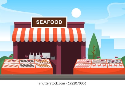 Healthy Fruit Vegetable Store Stall Stand Grocery in City Illustration