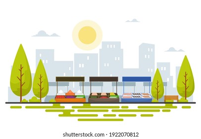 Healthy Fruit Vegetable Store Stall Stand Grocery in City Illustration