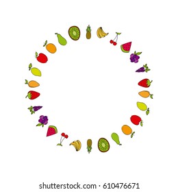 healthy fruits in circle shape over white background. colorful design. vector illustration