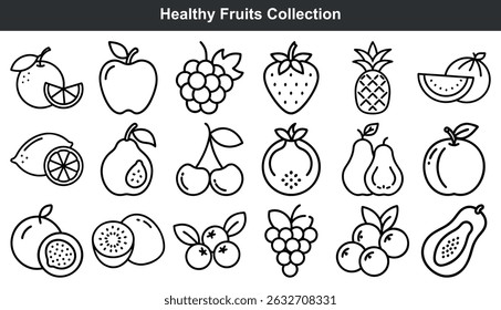 Healthy fruits collection line art icons set