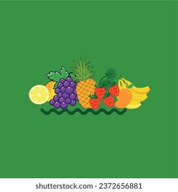 healthy fruits icon green background vector image