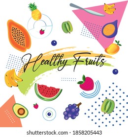 Healthy fruits poster. Healthy lifestyle - Vector illustration