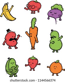 Healthy fruits & vegetables cute set