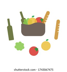 healthy fruits and vegetables food basket, be healthy and stay safe concept, logo design for grocery stores and delivery companes 
