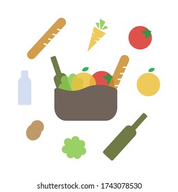healthy fruits and vegetables food basket, be healthy and stay safe concept, logo design for grocery stores and delivery companes 