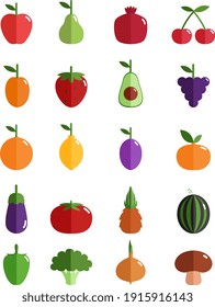 Healthy fruits and vegetables, illustration, vector on white background.