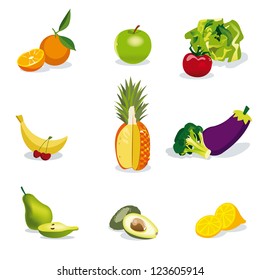 Healthy fruits and Vegetables Set