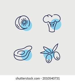 healthy fruits and vegetables vector icon nutritional kiwi broccoli avocado olive icons