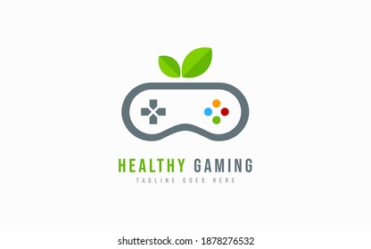 Healthy gaming logo design. Gaming Controller Combine with green leaf, Usable For Business, Community, Industrial, Gaming, Security, Tech, Services Company.