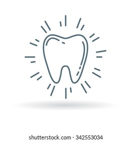 Healthy glowing tooth icon. Oral teeth hygiene sign. Dental care symbol. Thin line icon on white background. Vector illustration.