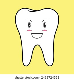 healthy and good teeth. dental health conditions. happy, funny, cute, and adorable tooth character. smile. outline illustration design. vector