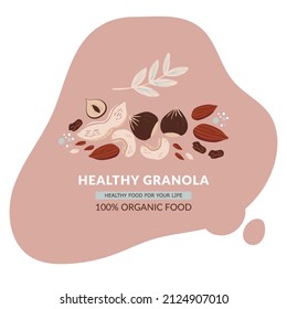 Healthy granola design template. Vector illustration, hand drawn style