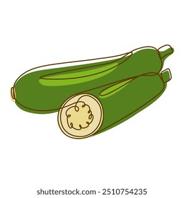 Healthy Green Food Ingredient Zucchini Cucumber Vegetable in Line Art Design