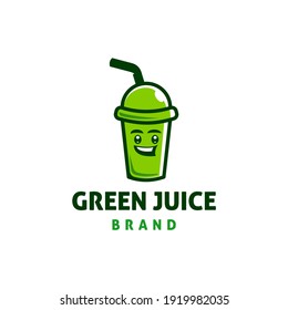 healthy green tea or vegetable fruit juice cup and straw logo icon mascot design vector with happy smile expression