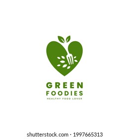 Healthy Green Vegan Food Lover Logo, Vegetarian Foodie Logo Icon