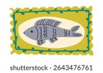 Healthy grilled whole fish on a plate vector illustration. Baked whole fish icon isolated on a white background. Fried fish with lemon, hand drawing illustration .