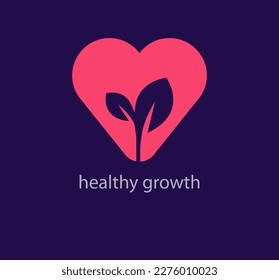 Healthy growing sapling logo design in heart. Unique color transitions. Heart idea collection logo template. vector.