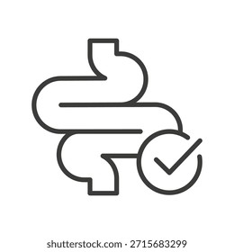 Ícone intestinal saudável. Representa a saúde digestiva. Símbolo de linha. Gastroenterologia, bem-estar intestinal.