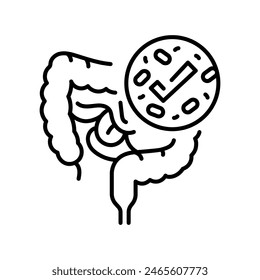 Healthy gut microbiome line black icon. Intestine microbiota. Sign for web page, mobile app, button, logo. Vector isolated button. Editable stroke.