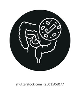 Healthy gut microbiome line black icon. Intestine microbiota. Sign for web page, mobile app, button, logo. Vector isolated button. Editable stroke.