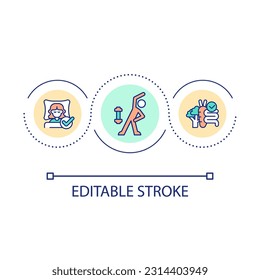 Healthy habits for wellbeing loop concept icon. Improve your lifestyle. Taking care of yourself abstract idea thin line illustration. Isolated outline drawing. Editable stroke. Arial font used