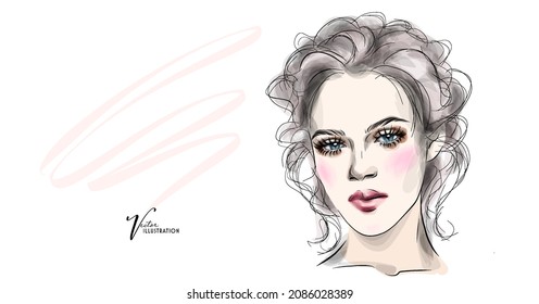Healthy hair brunette woman beautiful with hairstyle beauty concept