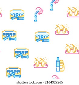 Healthy Hair Treatment Vector Seamless Pattern Color Line Illustration