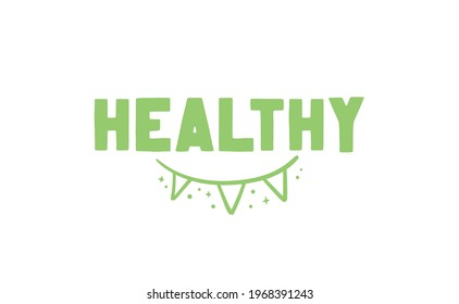 Healthy hand written lettering logo, label, badge, emblem. Organic and vegetarian food stores. Vector illustration.