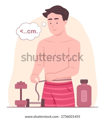 Healthy Handsome Man Measuring His Waist with a Measuring Tape for Healthcare Concept Illustration Clip Art