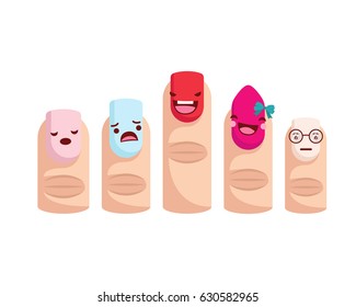 Healthy Happy And Cute Human Anatomy Illustration Cartoon - Happy Nail Art Family