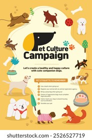 Cartel de la campaña ​cultura​ perro sano y feliz con cachorros lindos