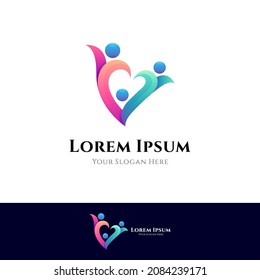 healthy and happy family logo, people care vector icon
