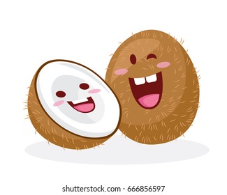 Healthy Happy Organic Fruit Character Illustration - Coconut