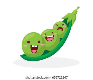 Healthy Happy Organic Vegetable Character Illustration - Green Peas