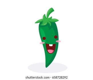 Healthy Happy Organic Vegetable Character Illustration - Green Chili