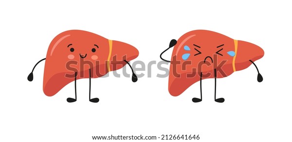 Healthy Happy Sad Sick Liver Characters Stock Vector (Royalty Free ...