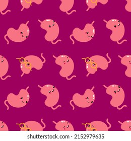 Healthy and happy stomach characters vector seamless pattern background for medical, healthcare design.