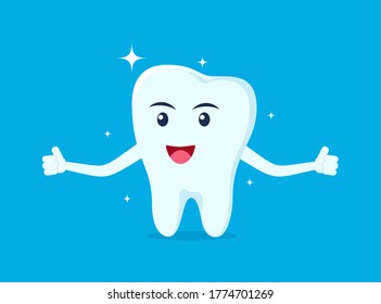 Healthy happy tooth character smiling. Vector illustration in flat style
