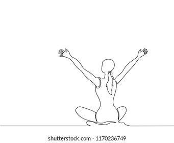 Healthy happy woman. enjoys. Happy and free. Drawn with one line