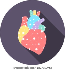 Healthy heart beats link model in circle icon. Triangle connected dots point online doctor. Pulse internal body modern innovative technology render vector illustration. Anatomical cardiology concept.