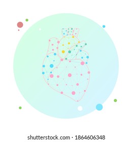 Healthy heart beats link model in circle icon. Triangle connected dots point online doctor. Pulse internal body modern innovative technology render vector illustration. Anatomical cardiology concept.