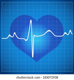 Healthy Heart cardiogram on blue background