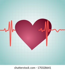 Healthy Heart with cardiogram, vector illustration
