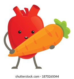 Healthy heart with carrot icon. Cartoon of healthy heart with carrot vector icon for web design isolated on white background