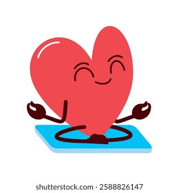 Healthy heart doing yoga on mat illustration