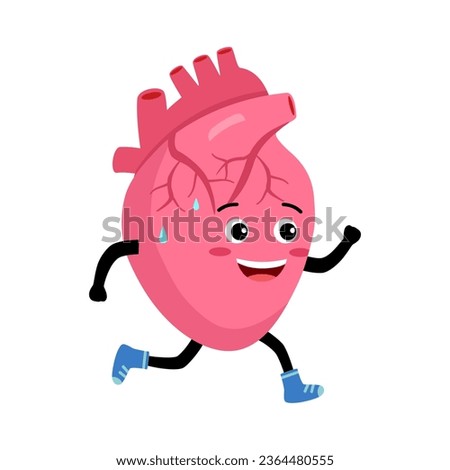 Healthy heart exercising vector illustration. Cute heart with running shoes jogging and sweating.