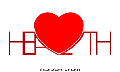 Healthy heart - a graphic sign for the pharmacies, pharmaceutical companies, stores. Perfect for a banner, an advertisement, a website. A red heart surrounded by capital letters H.